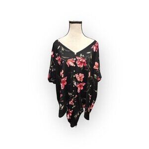 Women’s Floral Puff Sleeve Button Up Bust Top 3X